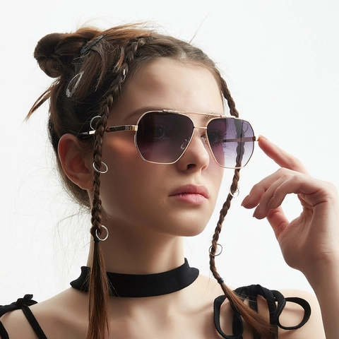 Retro Aviator Oversized Sunglasses Men Women Metal Copper Frame UV400 Protection Fashion Square Sun Glasses Outdoor Eyewear
