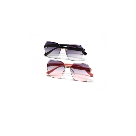 Rimless Polygon Sunglasses Women Men Vintage Diamond Cut Lenses Rivet Fashion UV400 Oversized Gradient Lens Shades