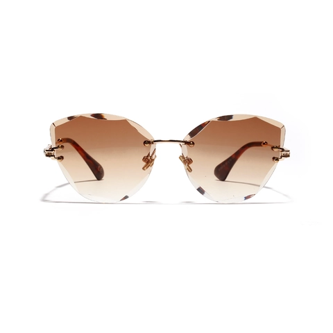 Gafas de Sol Retro sin Montura Ojo de Gato para Mujer Lentes Degradadas Corte Diamante Marco de Metal Moda UV400