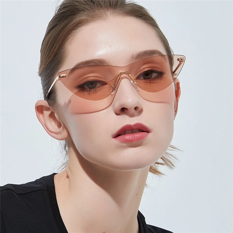 Gafas de Sol de Ojo de Gato Sin Montura Vintage para Mujer Marco de Metal Protección UV400 Lentes Trasparentes Moda Fiesta
