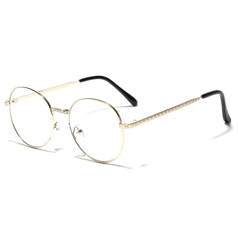 Gafas de Montura Delgada de Metal Redondas Vintage para Mujeres Hombres Retro Artístico Patillas Grabadas Lentes Transparentes Decorativas