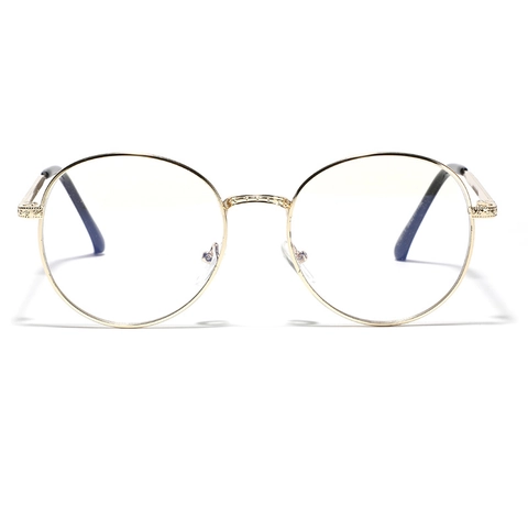 Gafas de Montura Delgada de Metal Redondas Vintage para Mujeres Hombres Retro Artístico Patillas Grabadas Lentes Transparentes Decorativas