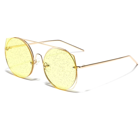 Damen Oversized Metallrahmen Glitzer Sonnenbrille Retro Doppelsteg Funkelndes Glas Mode Dekorative UV400 Brille