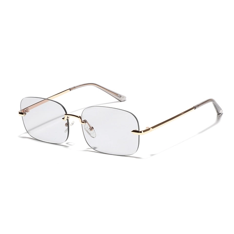 Lunettes de Soleil Rectangulaires Sans Monture Y2K Pour Femmes Hommes Style Millénaire Verres Dégradés Monture en Métal UV400 Mode Fête