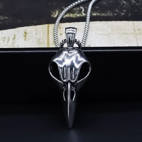 Vintage Gothic Bird Skull Pendant Necklace For Men Women Punk Animal Bone Necklace Alloy Box Chain Silver Color Jewelry