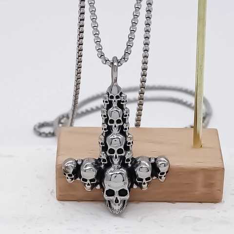 Retro Legierung Totenkopf Anhänger Halskette Gothisch Punk Thors Hammer Mjölnir Kette Halskette Für Damen Herren Schmuck