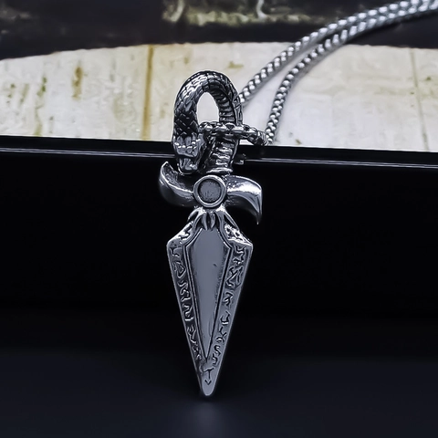 Collana con Ciondolo a Pugnale di Serpente in Lega Vintage Gioielli con Strass Rune Vichinghe Punk Gotico per Uomo Donna Catena Box Argento Antico