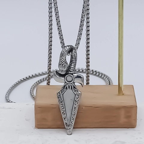 Collana con Ciondolo a Pugnale di Serpente in Lega Vintage Gioielli con Strass Rune Vichinghe Punk Gotico per Uomo Donna Catena Box Argento Antico
