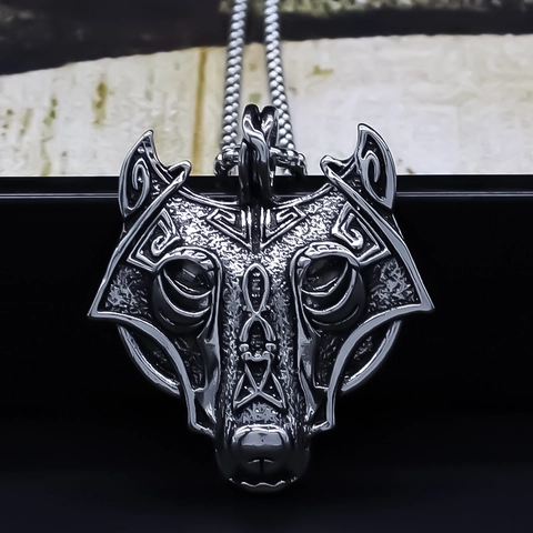 Collana Con Pendente a Testa di Lupo Vichingo Per Uomo Retro Punk Lega Invecchiata Totem Street Hip Hop Catena a Scatola Gioielli