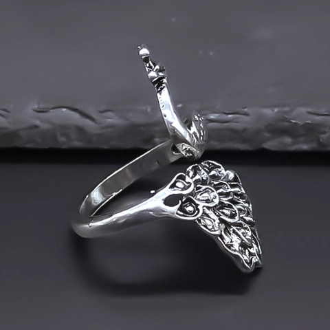 Anello Pavone in Lega Vintage per Donna Anello Aperto Regolabile con Piume Intagliate Gioielli di Moda Animale Etnico Boho Retrò