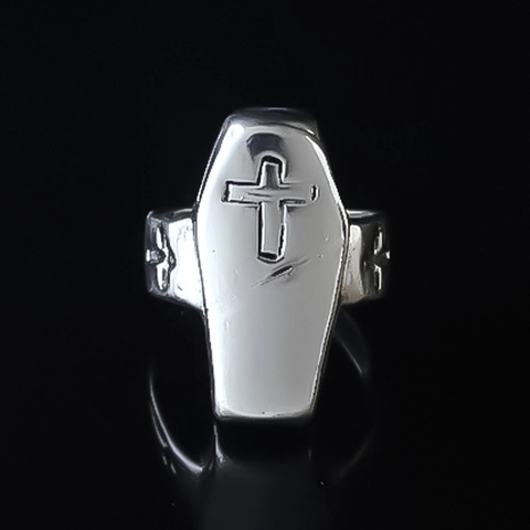 Retro Gothic Herren Sarg Kreuz Offener Ring Vintage Legierung Dominant Punk Verstellbarer Fingerring Schmuck Zubehör