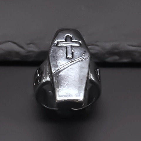 Retro Gothic Herren Sarg Kreuz Offener Ring Vintage Legierung Dominant Punk Verstellbarer Fingerring Schmuck Zubehör