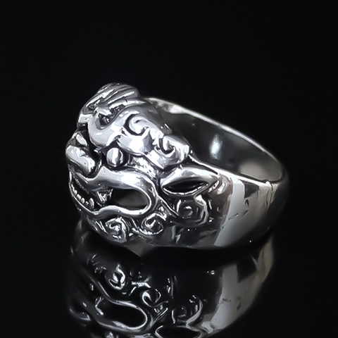 Retro Lion Head Relief Ring For Men Vintage Alloy Punk Hip Hop Animal Finger Ring Silver Distressed Personality Jewelry
