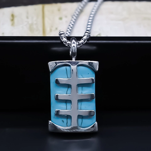 Vintage Geometric Rectangle Turquoise Style Pendant Necklace Alloy Silver Plated Box Chain Fashion Unisex Jewelry Gift