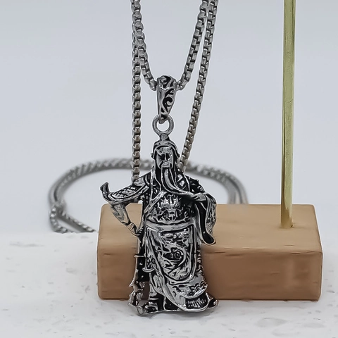 Chinesischer Stil Guan Gong Anhänger Halskette Herren Antik Silber Legierung Galvanisiert General Figur Pullover Kette Schmuck