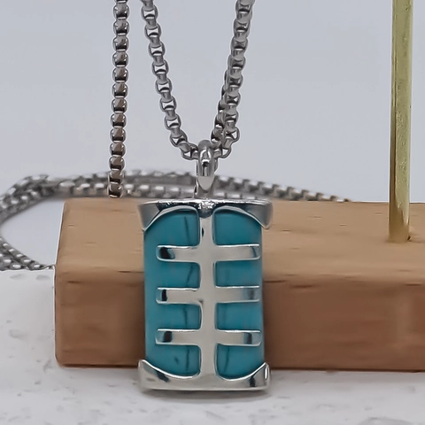 Vintage Geometric Rectangle Turquoise Style Pendant Necklace Alloy Silver Plated Box Chain Fashion Unisex Jewelry Gift