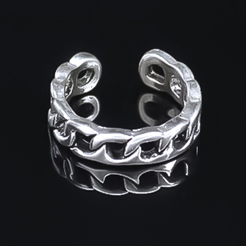 Vintage Hollow Alloy Chain Link Open Ring For Men Women Personalized Adjustable Retro Silver Color Finger Ring Jewelry