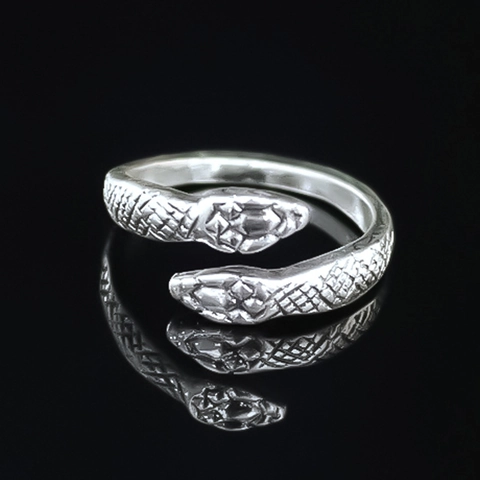 Vintage Punk Double Head Snake Open Ring For Men Women Adjustable Alloy Silver Color Snake Scale Texture Jewelry Finger Ring