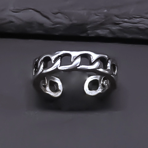 Vintage Hollow Alloy Chain Link Open Ring For Men Women Personalized Adjustable Retro Silver Color Finger Ring Jewelry