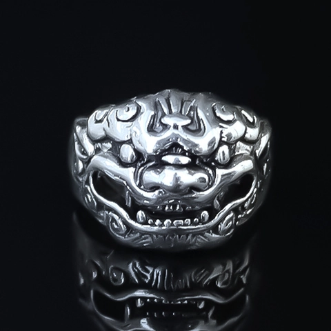 Retro Lion Head Relief Ring For Men Vintage Alloy Punk Hip Hop Animal Finger Ring Silver Distressed Personality Jewelry