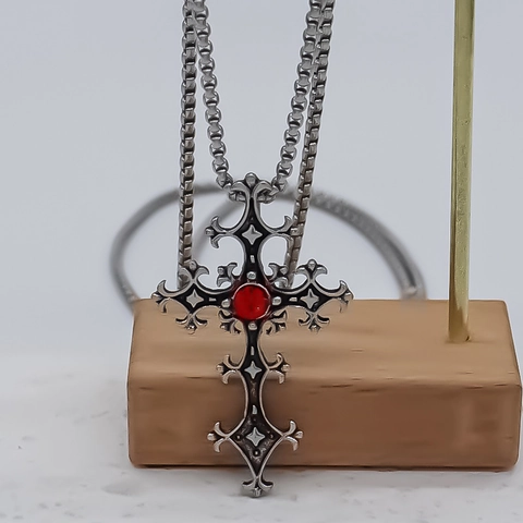 Collana Con Ciondolo a Croce Vintage Gotica Per Uomo Donna Catena Box in Acciaio Inossidabile Con Strass Rosso Gioielli In Lega
