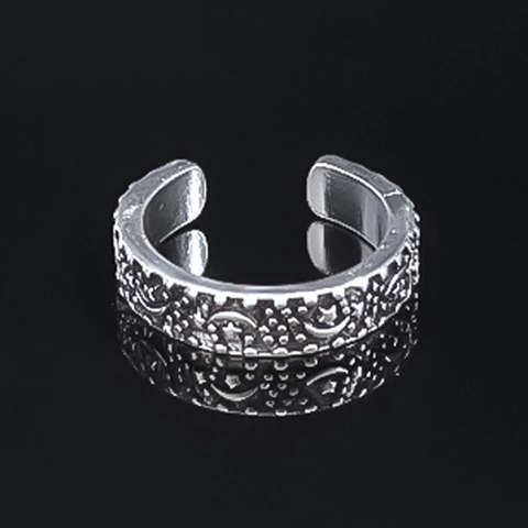 Vintage Mond Stern Relief Offener Ring Für Damen Herren Unisex Legierung Verstellbar Boho Stil Fingerring Schmuck