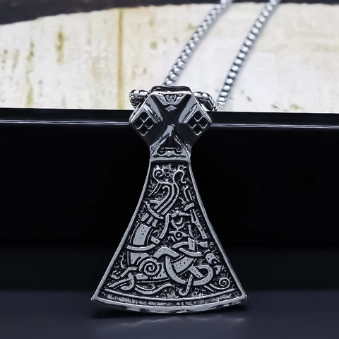 Collana con Pendente ad Ascia Vichinga Nodo Celtico Nordico Inciso Stile Argento Antico Retro Gioielli in Lega per Uomo Donna Regalo