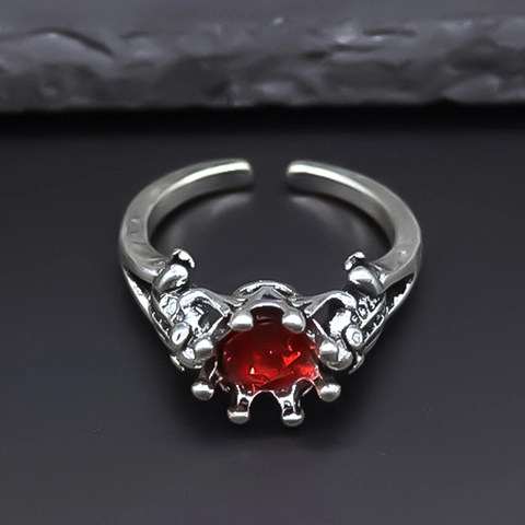 Vintage Punk Gothic Crown Red Rhinestone Ring Alloy Frog Shaped Adjustable Open Finger Ring Jewelry For Men Women