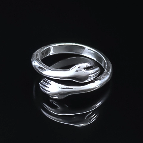 Creative Hug Hands Adjustable Open Ring Hip Hop Silver Color Alloy Finger Ring For Men Women