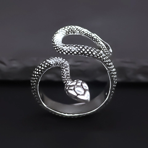 Anello Serpente Argento Vintage per Uomo Lega Galvanica Gothic Punk Avvolgente Anello Animale Regolabile Gioielli Moda Regalo