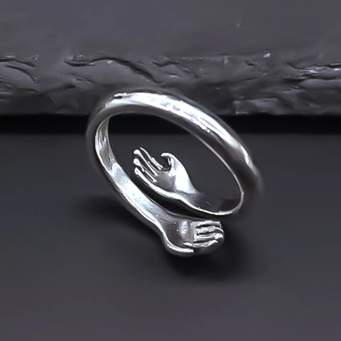 Creative Hug Hands Adjustable Open Ring Hip Hop Silver Color Alloy Finger Ring For Men Women