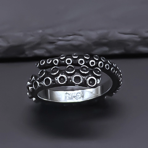 Retro Alloy Octopus Tentacle Open Ring For Men Women Punk Gothic Adjustable Sucker Finger Ring Antique Silver Jewelry