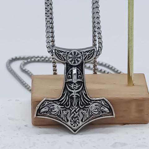 Vintage Viking Thor's Hammer Mjölnir Pendant Necklace Silver Plated Alloy Nordic Rune Jewelry For Men Women Punk Style