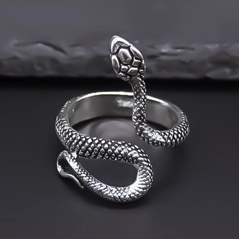 Anello Serpente Argento Vintage per Uomo Lega Galvanica Gothic Punk Avvolgente Anello Animale Regolabile Gioielli Moda Regalo