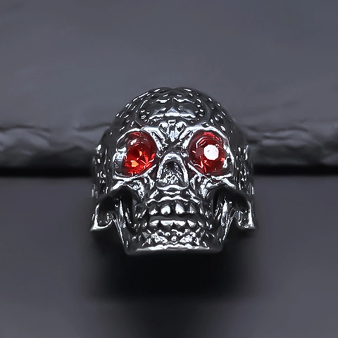 Anello Teschio Punk Gotico Con Occhi in Strass Rossi Anello da Dito in Lega Vintage Intagliato per Uomo Donna Gioielli Unisex