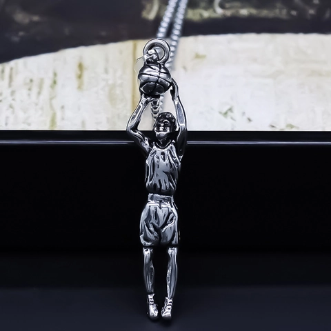 Collana con Ciondolo Giocatore di Basket per Uomo in Lega Argento Hip Hop Streetwear Gioielli Sportivi Unisex