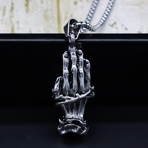 Vintage Legierung Betende Hände Anhänger Kette Retro Punk Skeletthand Box Kette Halsketten Für Herren Damen Hip Hop Schmuck