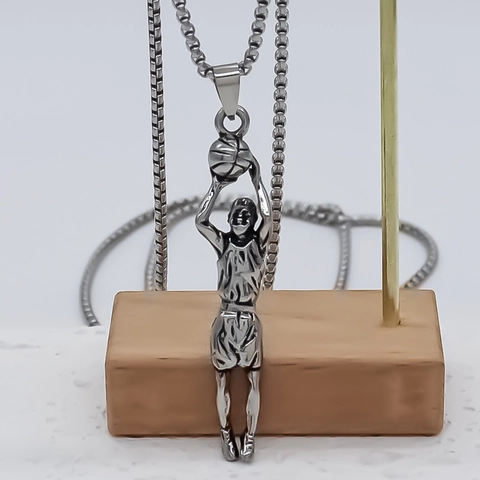 Collana con Ciondolo Giocatore di Basket per Uomo in Lega Argento Hip Hop Streetwear Gioielli Sportivi Unisex
