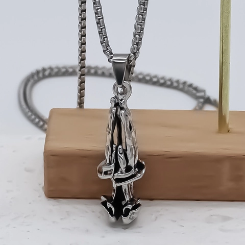Vintage Legierung Betende Hände Anhänger Kette Retro Punk Skeletthand Box Kette Halsketten Für Herren Damen Hip Hop Schmuck
