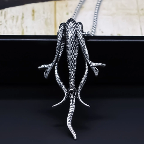 Collana con Ciondolo a Forma di Serpente a Più Teste in Lega Gotica Gioielli Hip Hop Stile Dark Per Uomo E Donna Argentata