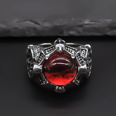 Gothic Evil Eye Ring Red Rhinestone Alloy Adjustable Opening Hip Hop Punk Finger Ring For Men Women Retro Jewelry Gift