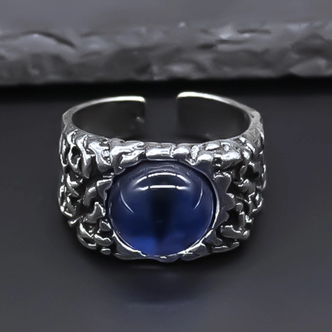Anello Aperto Regolabile Vintage Punk Malocchio per Uomo Donna Pietra Sintetica Blu Lega Anello Hip Hop Gioielli Regalo