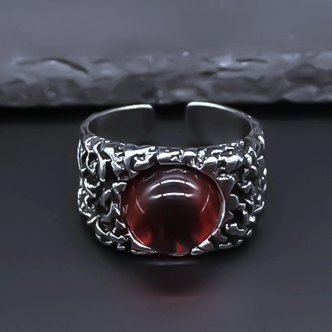 Vintage Gothic Hip Hop Alloy Open Ring Retro Red Evil Eye Adjustable Band Finger Ring For Women Men Cool Jewelry