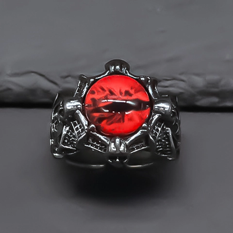 Gothic Evil Eye Ring Red Rhinestone Alloy Adjustable Opening Hip Hop Punk Finger Ring For Men Women Retro Jewelry Gift