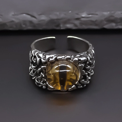 Vintage Gothic Alloy Evil Eye Open Ring For Men Women Adjustable Silver Color Punk Rock Finger Ring Jewelry Accessory