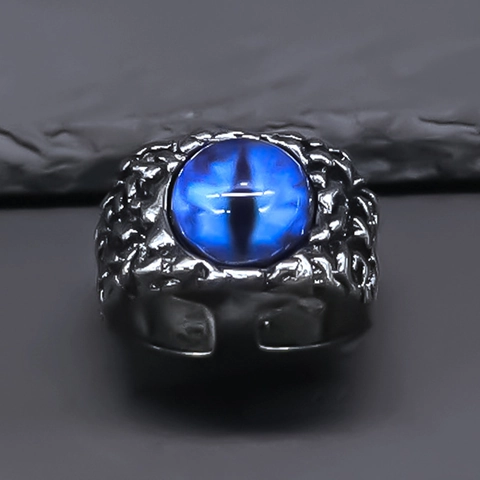 Anello Aperto Regolabile Vintage Punk Malocchio per Uomo Donna Pietra Sintetica Blu Lega Anello Hip Hop Gioielli Regalo