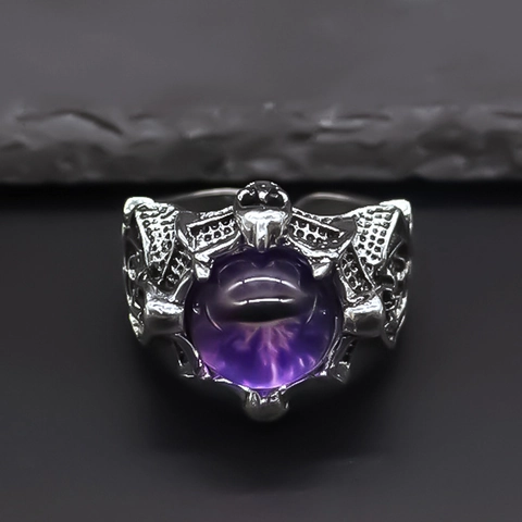 Anello Aperto Regolabile Vintage Gothic Punk Malocchio Pietra Viola Scheletro Artiglio Lega Gioielli Anello da Dito Per Uomo Donna