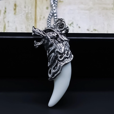 Vintage Punk Wolfskopf Anhänger Halskette Für Herren Damen Silber Legierung Wolfszahn Charme Hip Hop Wikinger Schmuck Accessoire