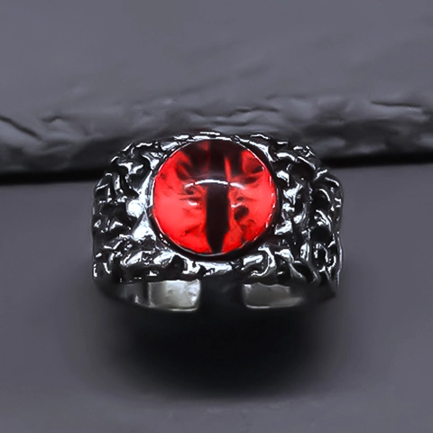 Vintage Gothic Hip Hop Alloy Open Ring Retro Red Evil Eye Adjustable Band Finger Ring For Women Men Cool Jewelry