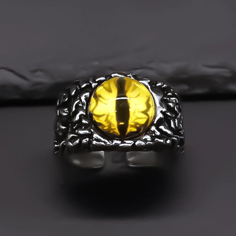 Vintage Gothic Alloy Evil Eye Open Ring For Men Women Adjustable Silver Color Punk Rock Finger Ring Jewelry Accessory